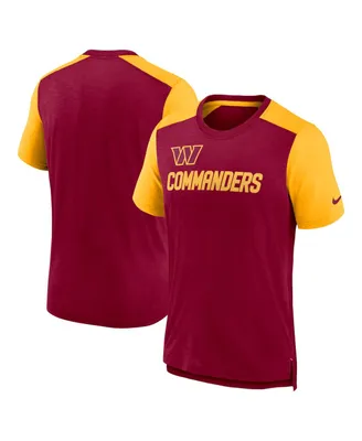 Men's Nike Heathered Burgundy, Gold Washington Commanders Color Block Team Name T-shirt