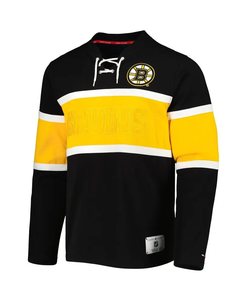 Men's Tommy Hilfiger Black Boston Bruins Walter Lace-Up Long Sleeve Top