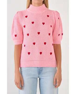 English Factory Women's Heart Shape Embroidery Sweater