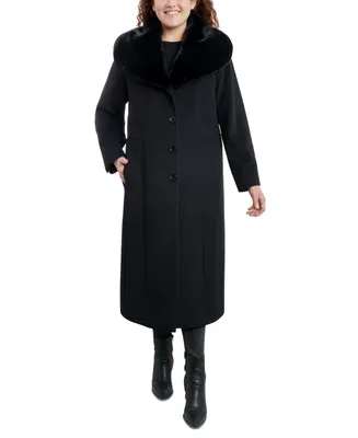 Anne Klein Women's Plus Size Faux-Fur-Collar Maxi Coat, Created for Macy's