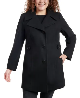 Anne Klein Women's Plus Single-Breasted Notched-Collar Peacoat, Created for Macy's