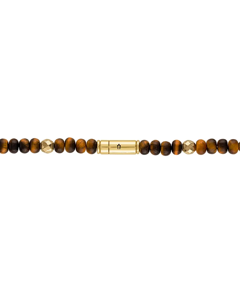 Bulova Men's Marine Star Tiger's Eye Beaded 22" Necklace in 14k Gold-Plated Sterling Silver