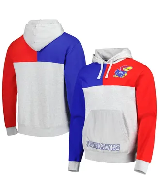 Men's Mitchell & Ness Heather Gray Kansas Jayhawks Tie-Breaker Pullover Hoodie