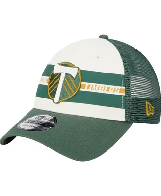 Men's New Era White and Green Portland Timbers Team Stripes 9FORTY Trucker Snapback Hat