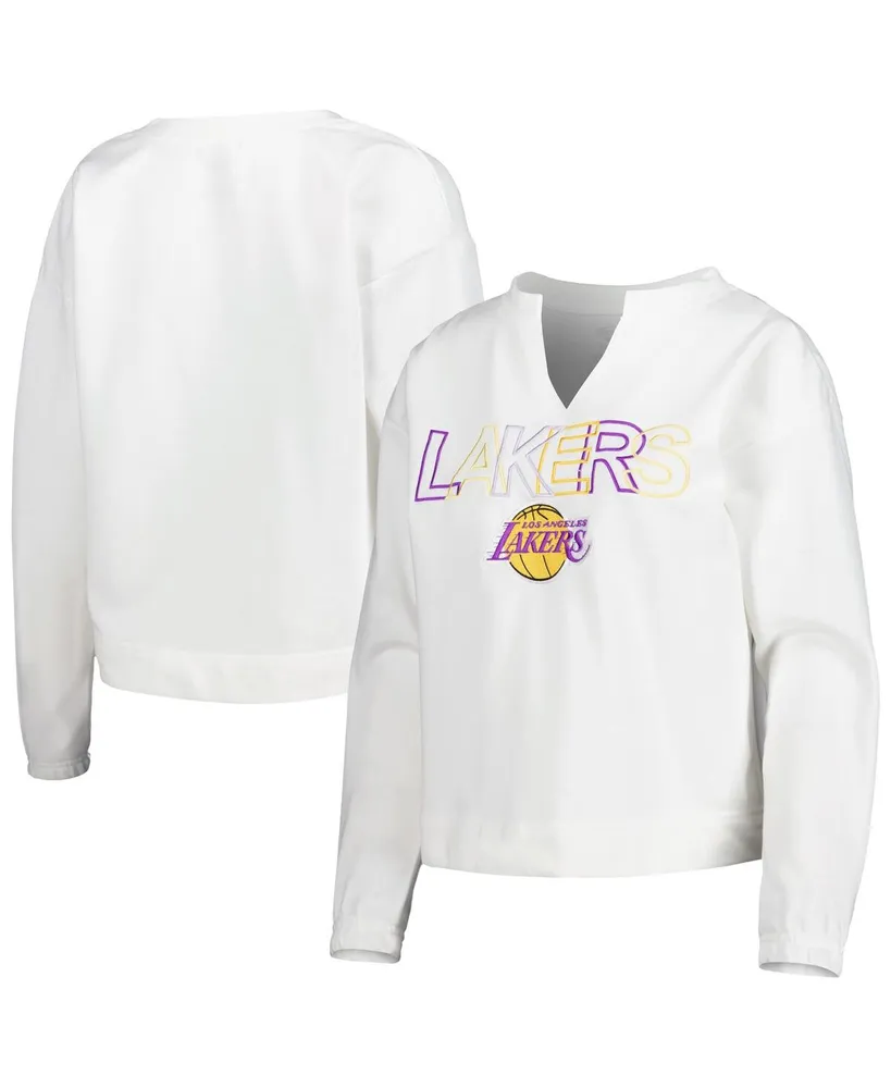 Women's Concepts Sport White Los Angeles Lakers Sunray Notch Neck Long Sleeve T-shirt