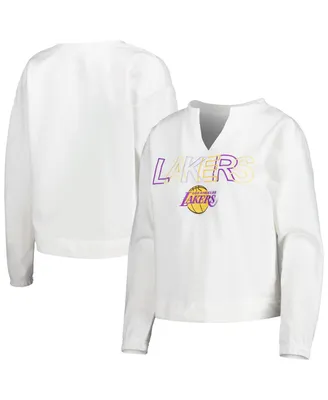 Women's Concepts Sport White Los Angeles Lakers Sunray Notch Neck Long Sleeve T-shirt