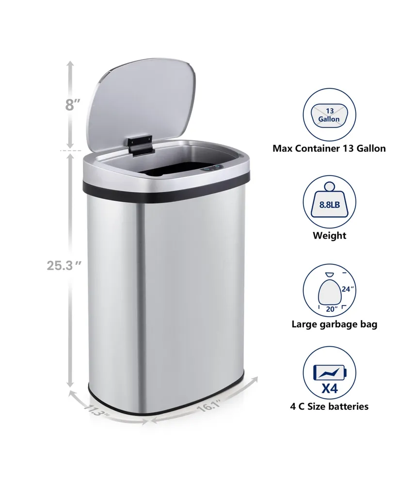 13 Gal./50 Liter Stainless Steel Oval Motion Sensor Trash Can for Kitchen