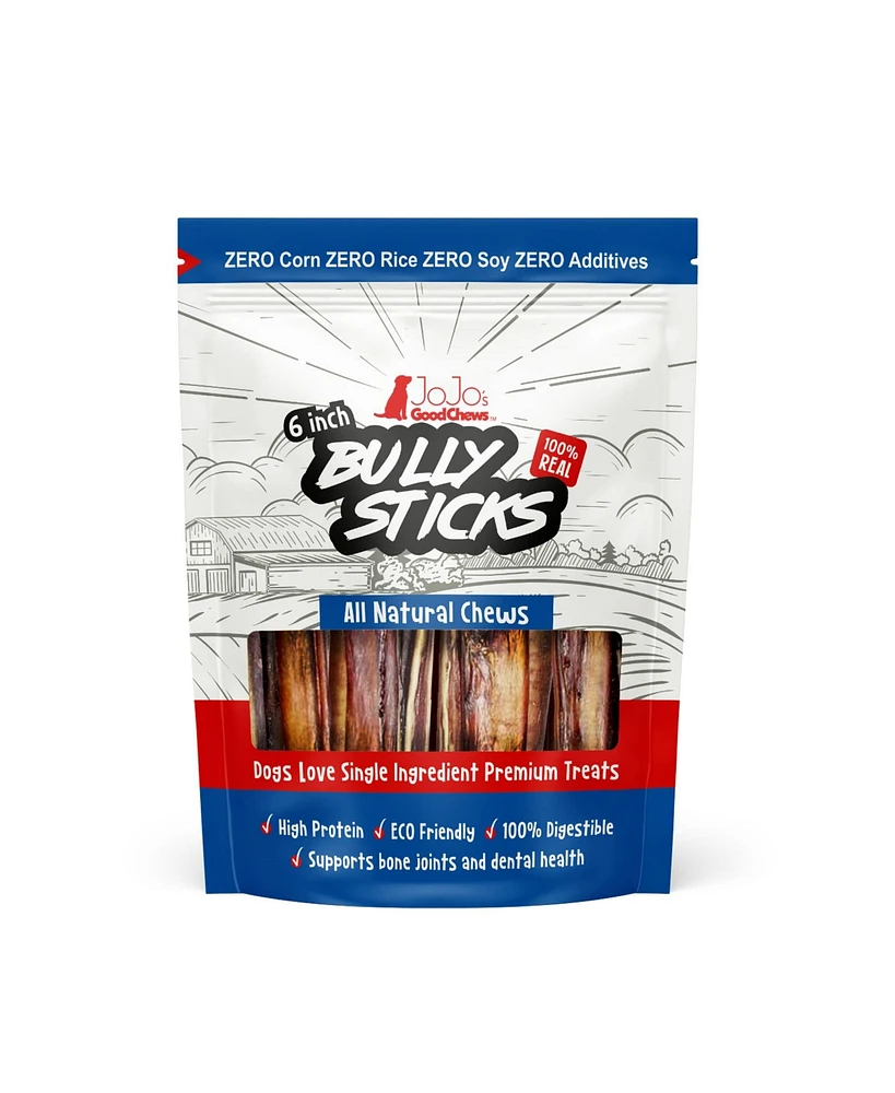 JoJo Modern Pets 6" Bully Sticks - All Natural Dog Treats - Jumbo (2-Pack)