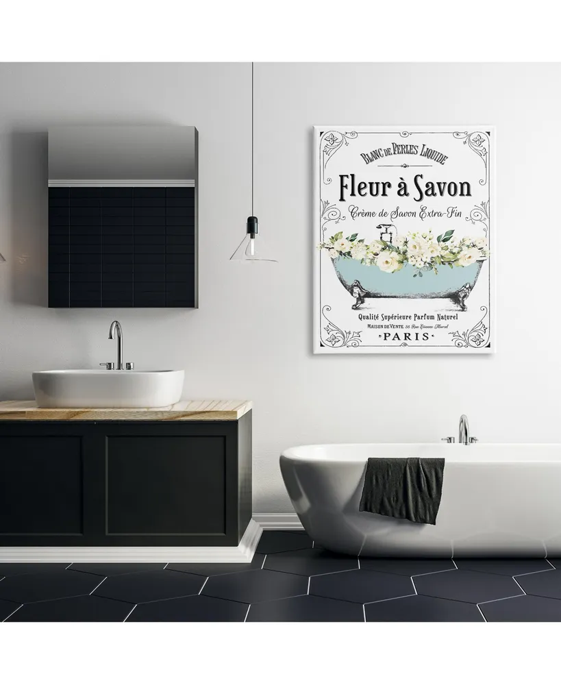 Stupell Industries Floral Parisian Bathroom Advertisement Canvas Wall Art, 36" x 1.5" x 48" - Multi