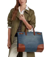 Lauren Ralph Lauren Devyn Denim with Leather Trim Large Tote Bag