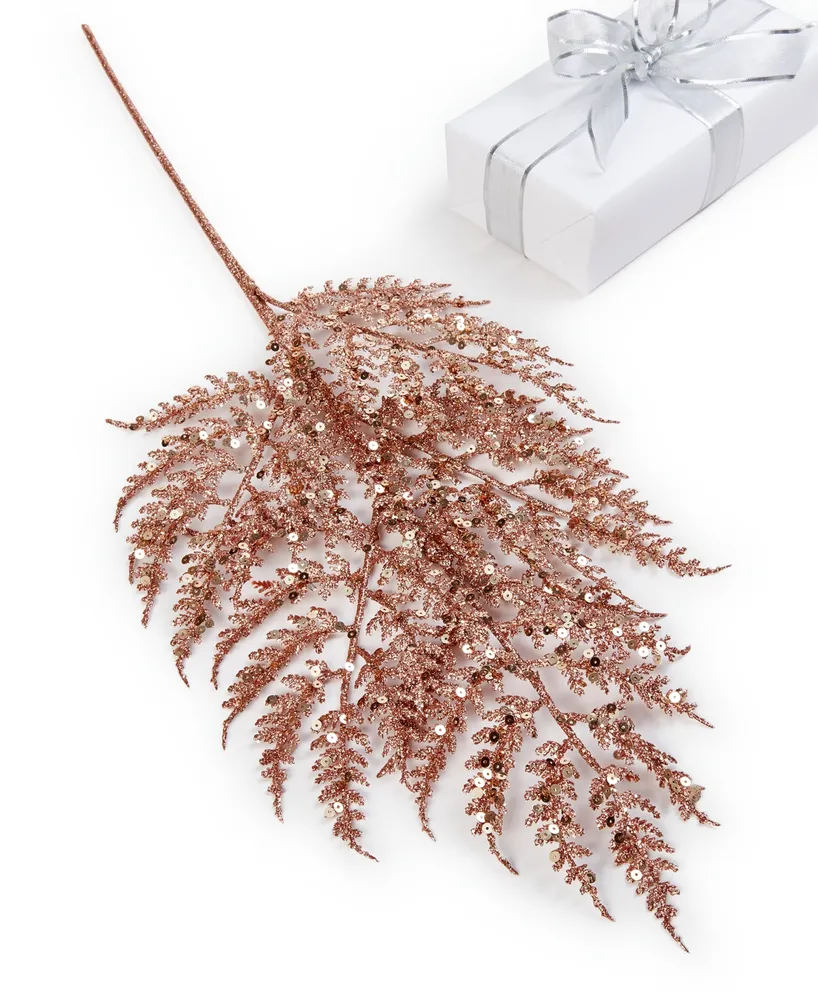 Holiday Lane Sugar Plum Rose Gold Glitter Leaves Pick Ornament, Exclusively at Macy's