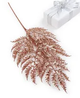 Holiday Lane Sugar Plum Rose Gold Glitter Leaves Pick Ornament, Created for Macy's