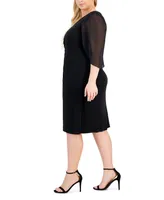 Connected Plus Sheer-Sleeve Chain-Detail Sheath Dress