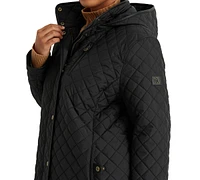 Lauren Ralph Plus Hooded Quilted Faux-Suede-Trim Coat