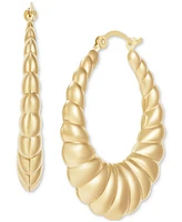 Scalloped Edge Tapered Medium Hoop Earrings in 10k Gold, 1-1/4"