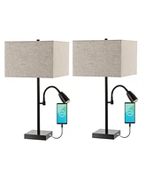 Austin 25.5" 2-Light Farmhouse Industrial Iron Led Table Lamp with Usb Charging Port and Adjustable Reading Light, Set of 2