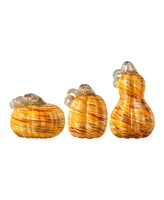 Glitzhome Multi Stripes Glass Pumpkin Gourd, Set of 3