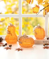 Glitzhome White Lines Glass Pumpkin Gourd, Set of 3