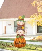 Glitzhome 46" H Fall Metal Stacked Scarecrow And Pumpkin Yard Stake