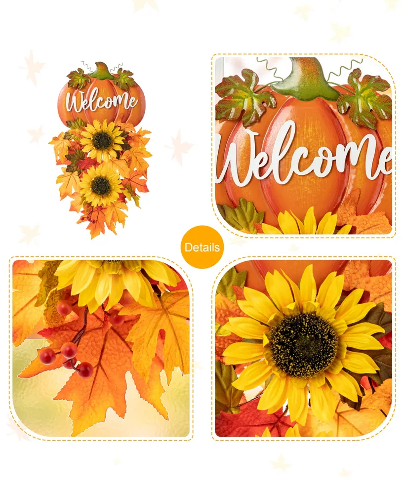 Glitzhome 22.5" H Fall Metal Pumpkin Sunflower Swag Wall Decor