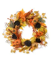 Glitzhome 24" D Fall Pumpkin Leaf Floral Wreath