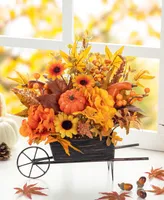 Glitzhome 14" L Fall Floral Cart Centerpiece