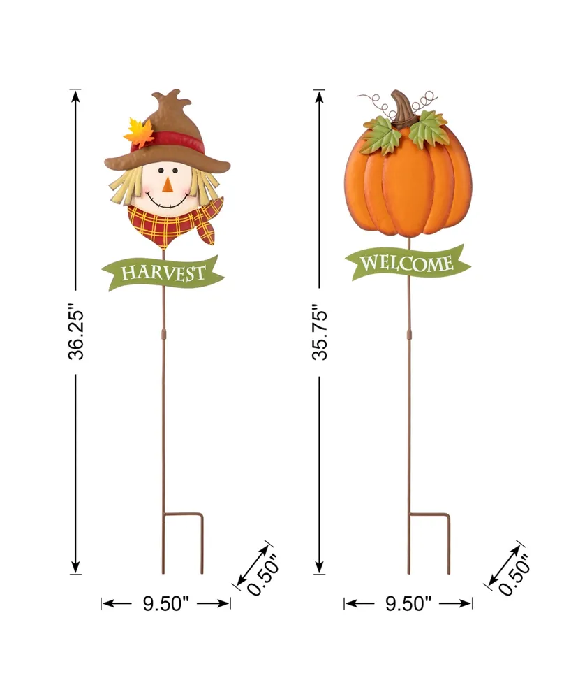 Glitzhome 36.25" H Fall Metal Scarecrow Pumpkin Yard Stake, Set of 2