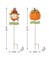 Glitzhome 36.25" H Fall Metal Scarecrow Pumpkin Yard Stake, Set of 2