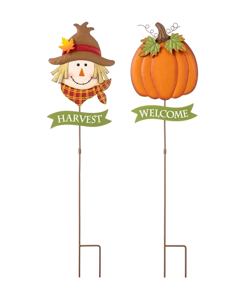 Glitzhome 36.25" H Fall Metal Scarecrow Pumpkin Yard Stake, Set of 2