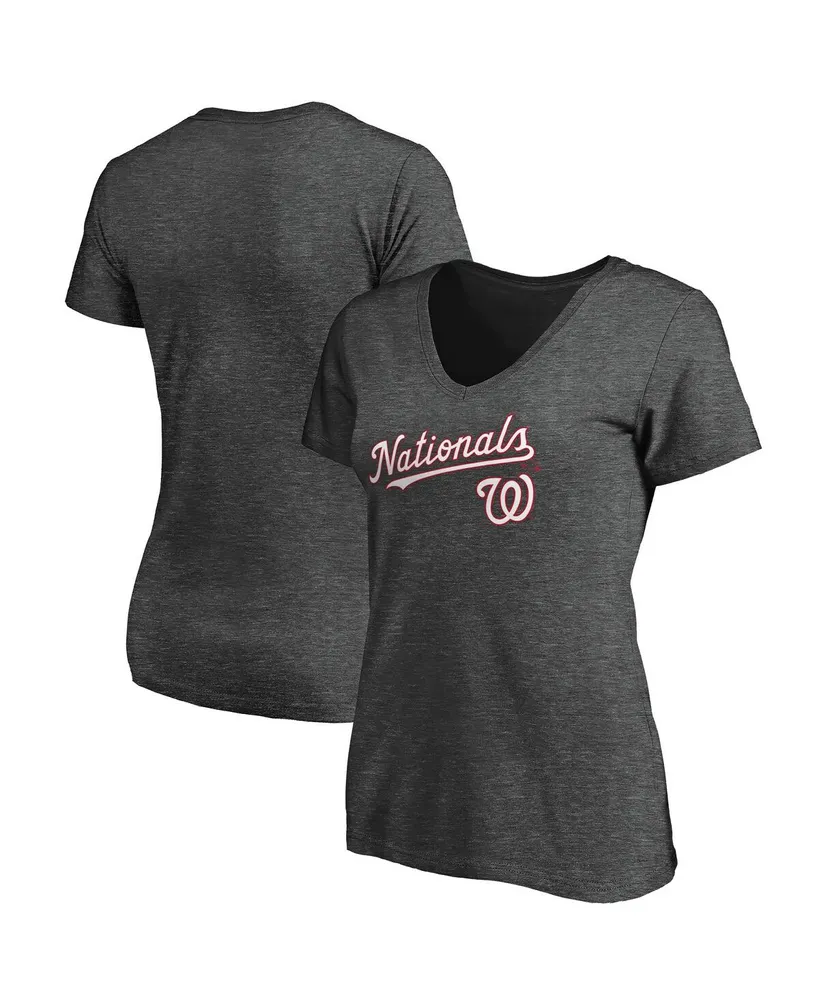 Women's Fanatics Branded Heathered Gray Washington Nationals Core Official Logo V-Neck T-Shirt