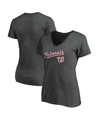 Women's Fanatics Heathered Charcoal Washington Nationals Team Logo Lockup V-Neck T-shirt
