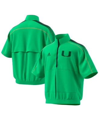 Men's adidas Green Miami Hurricanes Nights Strategy Half-Zip Short Sleeve Jacket