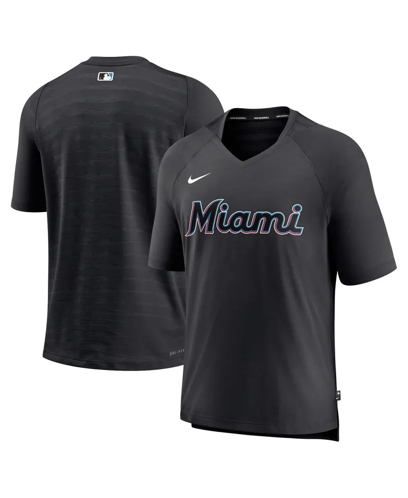 Men's Nike Black Miami Marlins Authentic Collection Pregame Raglan Performance V-Neck T-shirt