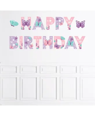 Beautiful Butterfly Floral Birthday Large Banner Wall Decals Happy Birthday - Assorted Pre