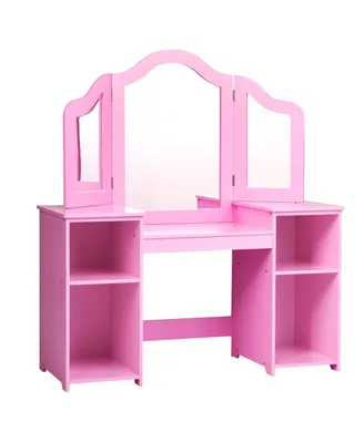 Costway Vanity Table Set Makeup Dressing Kids Girls Study Tri Folding