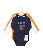 Hudson Baby Baby Boys Unisex Baby Cotton Long-Sleeve Bodysuits, Fall Winter Sports, 3-Pack