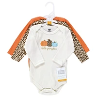 Hudson Baby Baby Girls Cotton Long-Sleeve Bodysuits, Leopard Pumpkin, 3-Pack