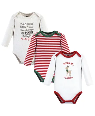 Hudson Baby Boys Unisex Cotton Long-Sleeve Bodysuits, Rudolph Reindeer, 3-Pack