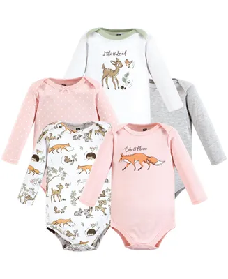 Hudson Baby Baby Girls Cotton Long-Sleeve Bodysuits Magical Woodland, 5-Pack