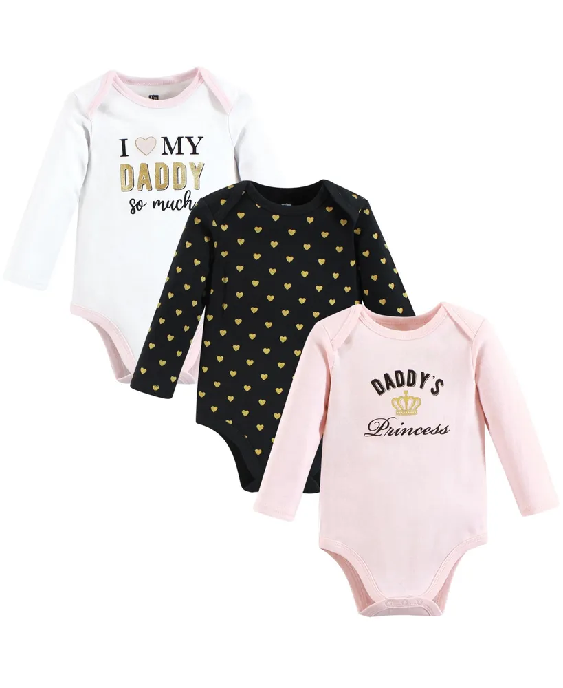 Hudson Baby Baby Girls Cotton Long-Sleeve Bodysuits, Daddys Princess, 3-Pack