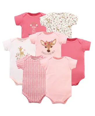 Hudson Baby Girls Cotton Bodysuits, Floral Deer, 7-Pack