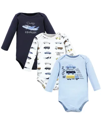 Hudson Baby Baby Boys Cotton Long-Sleeve Bodysuits, Vehicles, 3-Pack