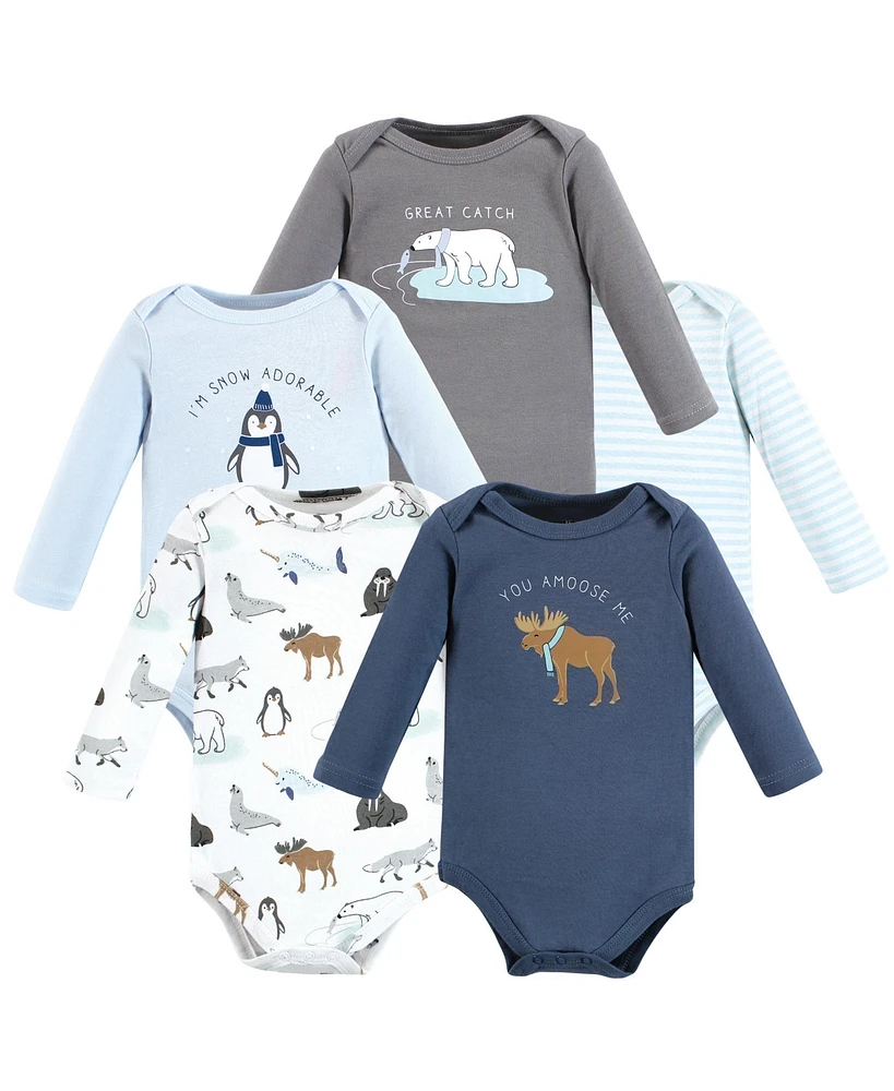 Hudson Baby Boys Unisex Cotton Long-Sleeve Bodysuits, Arctic Animals, 5-Pack