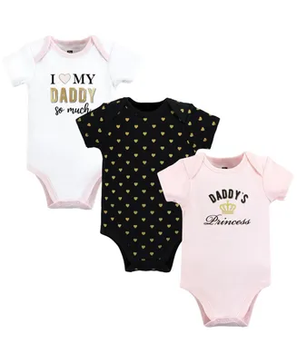 Hudson Baby Girls Cotton Bodysuits, Daddys Princess, 3-Pack
