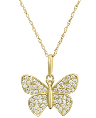 Cubic Zirconia Butterfly 18" Pendant Necklace in 10k Gold