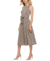 Calvin Klein Women's Menswear Plaid Belted Midi Dress