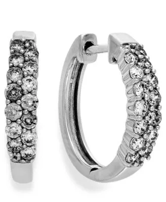 Diamond Two Row Hoop Earrings In 14k White Gold 1 4 1 2 Ct. T.W.