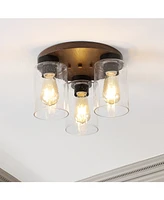 Nola 13" 3-Light Bohemian Farmhouse Iron, Seeded Glass Led Semi Flush Mount