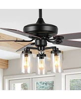 Lucas 52" 3-Light Rustic Industrial Iron, Wood, Seeded Glass Mobile-App, Remote-Controlled Led Ceiling Fan