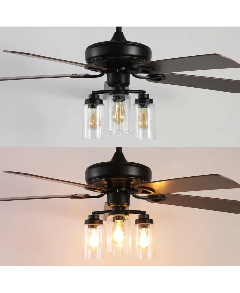 Lucas 52" 3-Light Rustic Industrial Iron, Wood, Seeded Glass Mobile-App, Remote-Controlled Led Ceiling Fan